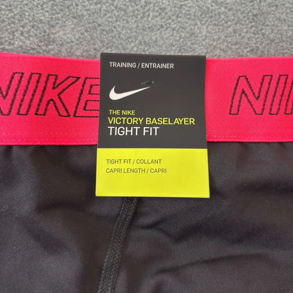 Nike Victory Baselayer Tight Fit Capri Leggings Black Pink Dri-FIT Training XL